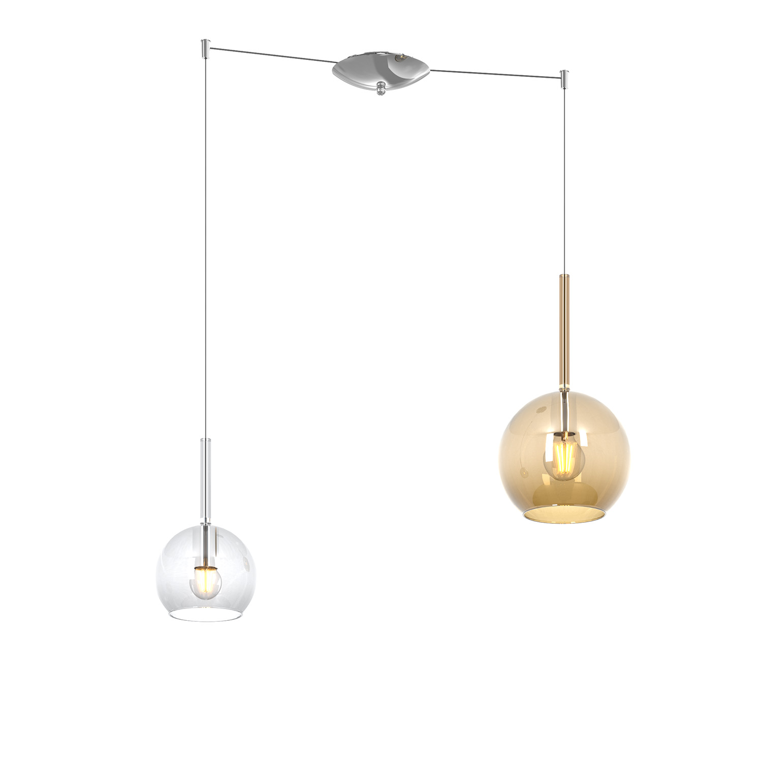 foto del prodotto top light lampadario contemporaneo future metallo cromo vetro trasp ambra 2 luci e27