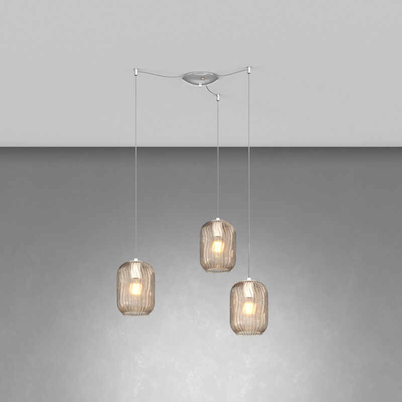foto del prodotto top light lampadario contemporaneo tender metallo cromo vetro ambra 3 luci e27