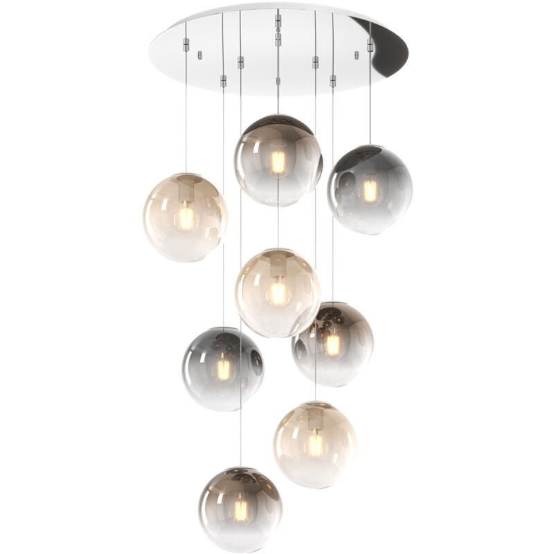 foto del prodotto top light lampadario moderno big eclipse metallo cromo vetro multicolor 8 luci e27