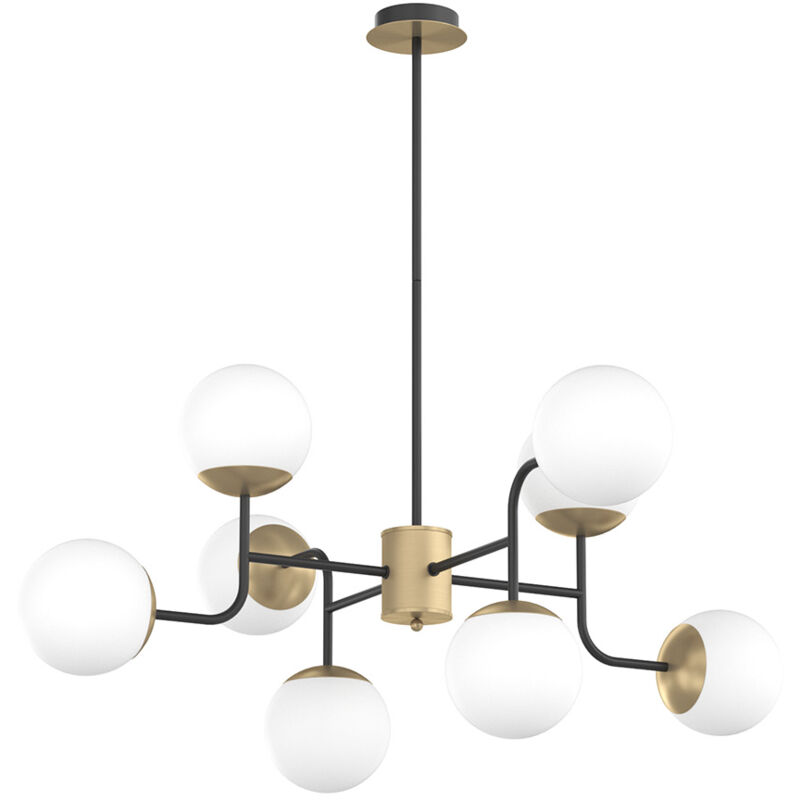 foto del prodotto top light lampadario moderno clear metallo nero e ottone vetro bianco 8 luci e27