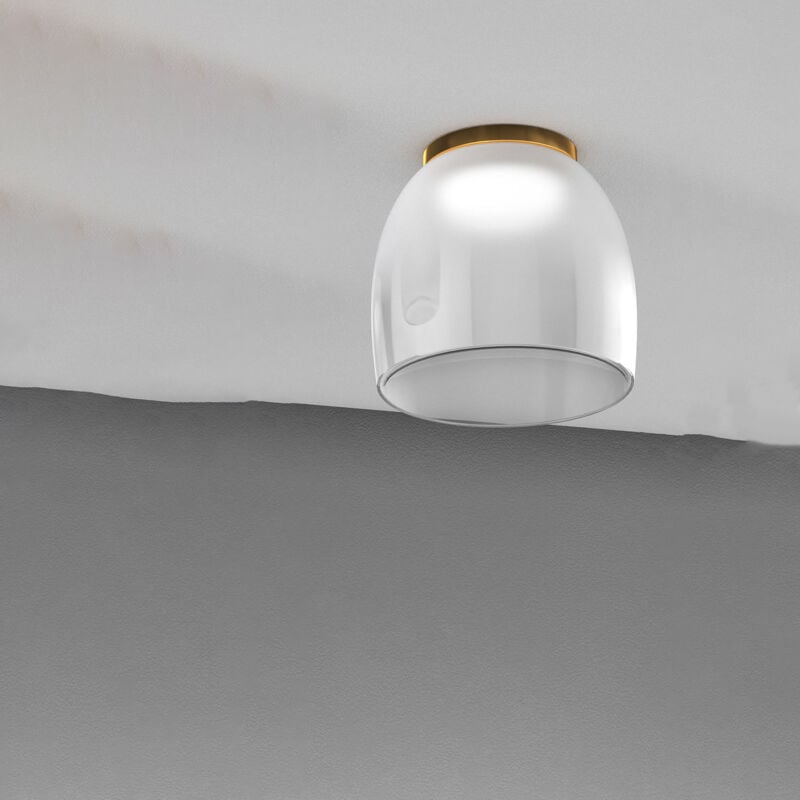 foto del prodotto top light plafoniera contemporanea drum metallo oro vetro bianco 1 luce led 16w calda