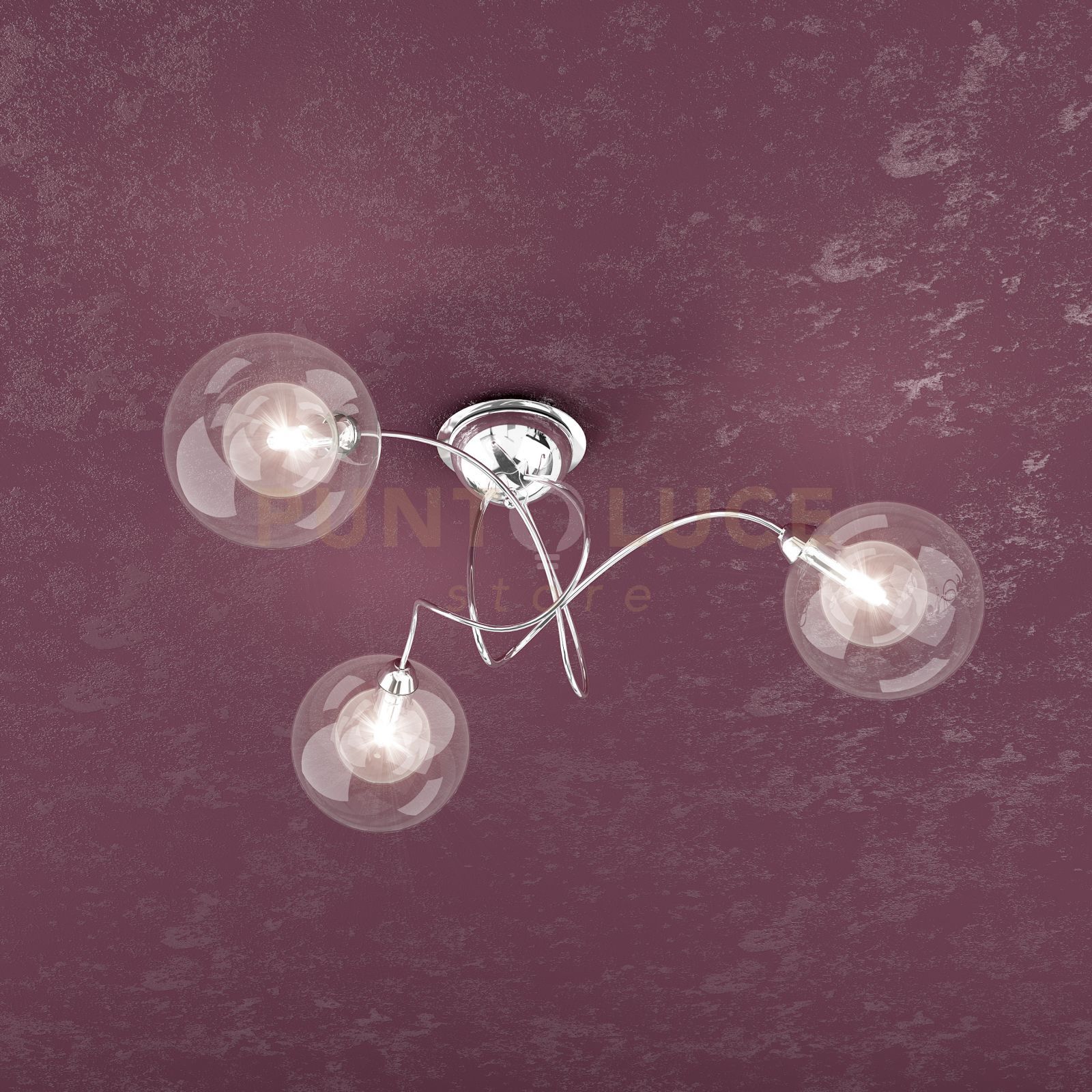 foto del prodotto top light plafoniera contemporanea willow metallo cromo vetro trasparente 3 luci g9
