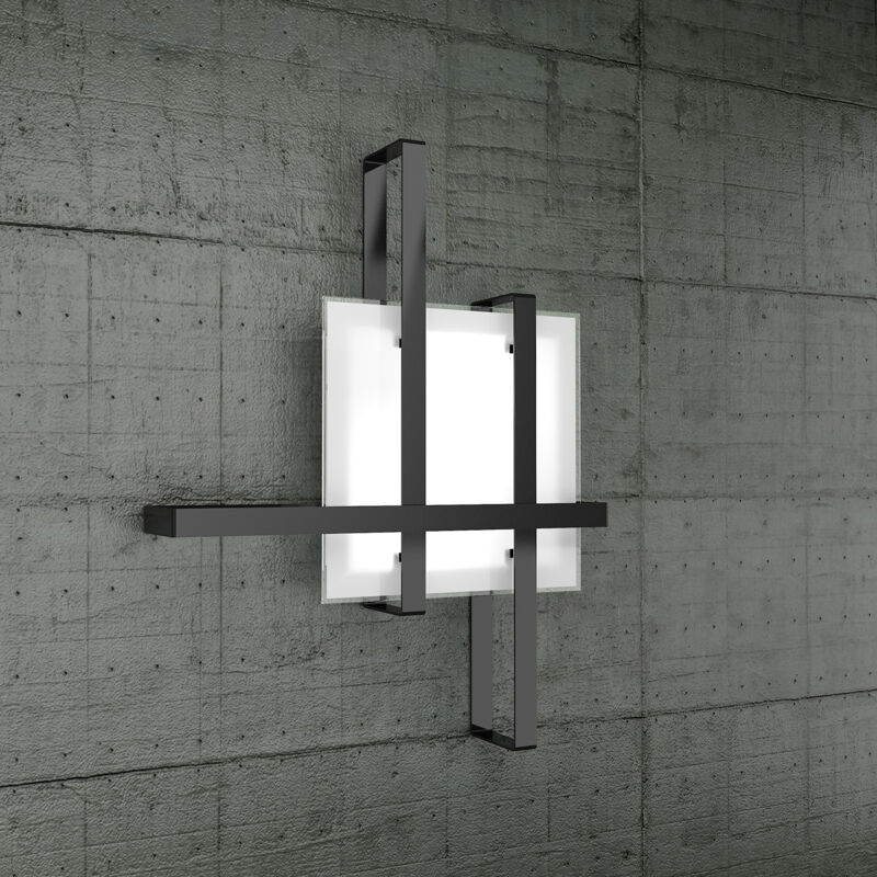 foto del prodotto top-light - plafoniera industrial-minimal cross metallo nero vetro bianco 2 luci e27 70cm
