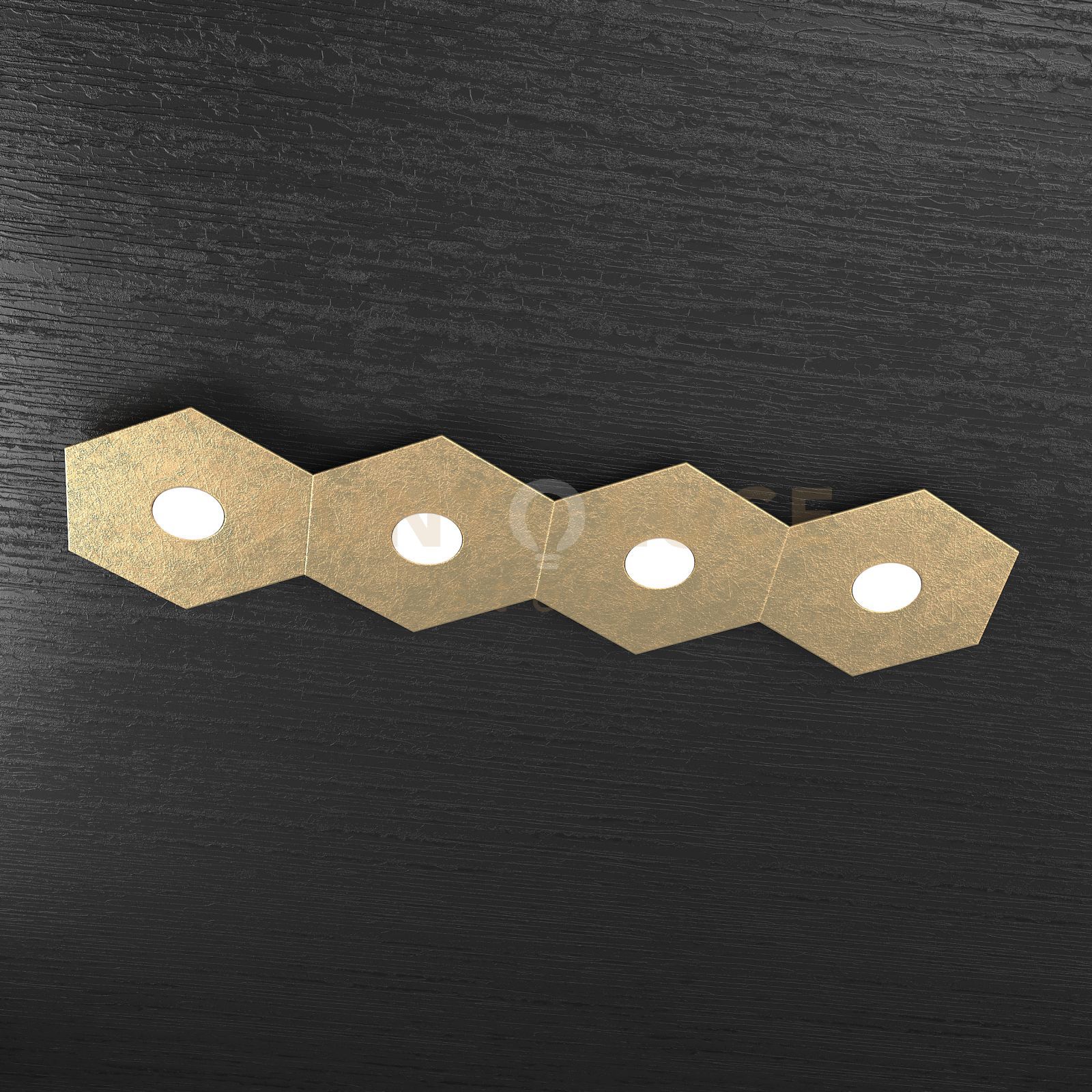 foto del prodotto top light plafoniera industrial minimal hexagon metallo foglia oro 4 luci led 12x4w