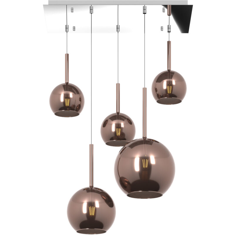 foto del prodotto top light sospensione contemp. rett. future metallo cromo vetro rame 5 luci e27