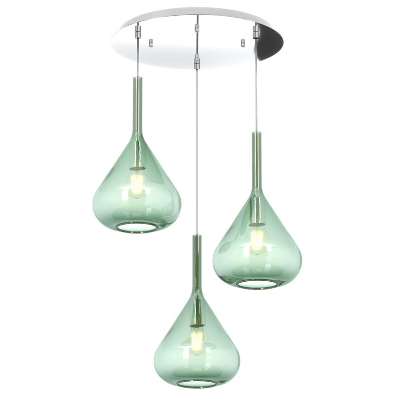 foto del prodotto top light sospensione contemp tonda kona metallo cromo vetro verde 3 luci e27