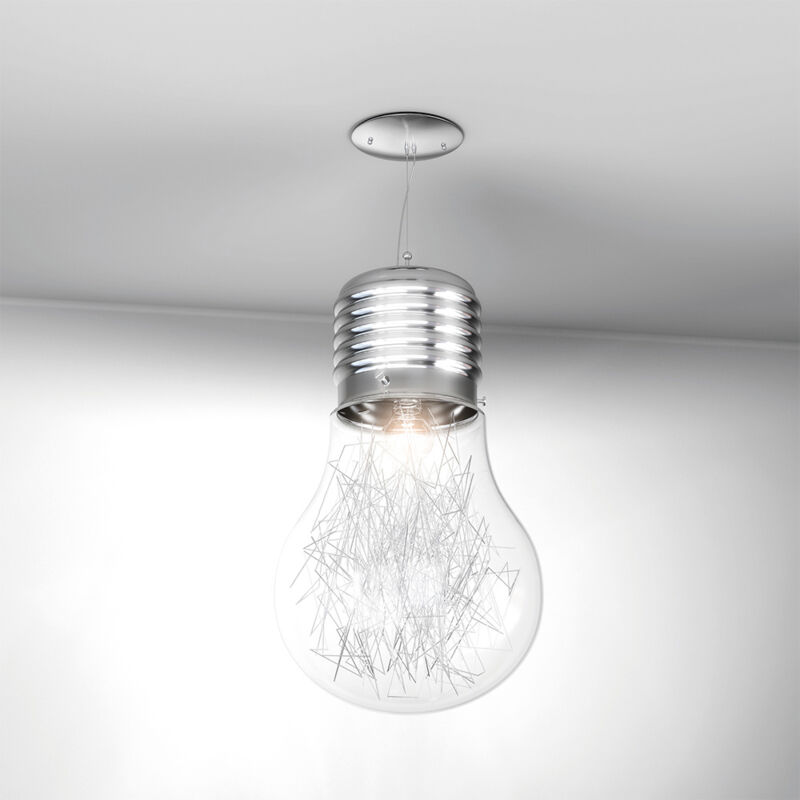 foto del prodotto top light sospensione contemporanea big lamp metallo cromo vetro trasp 1 luce e27