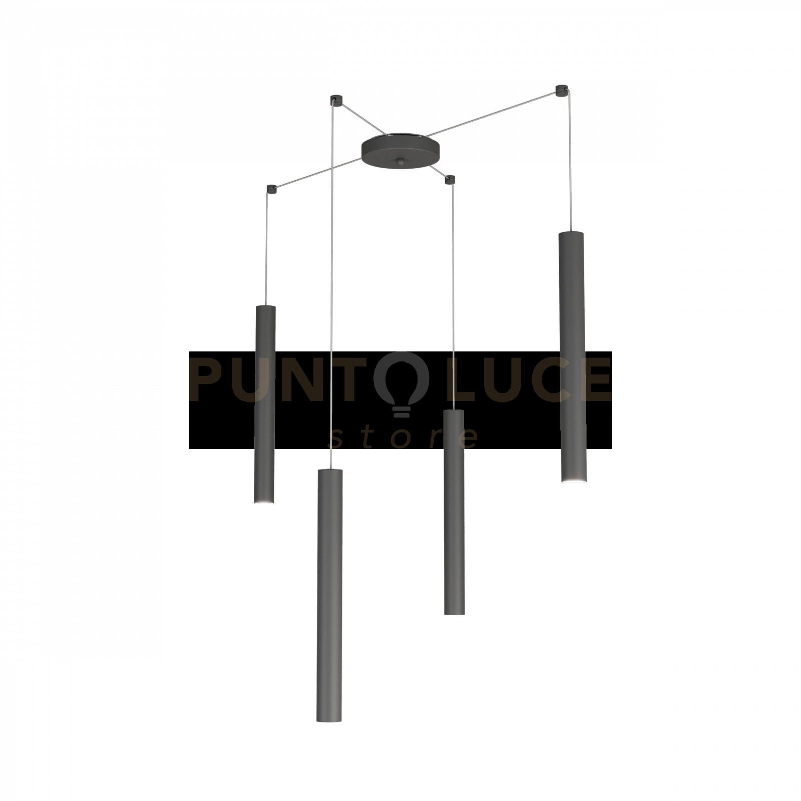 foto del prodotto top light sospensione moderna round tube metallo antracite 4 luci gu10