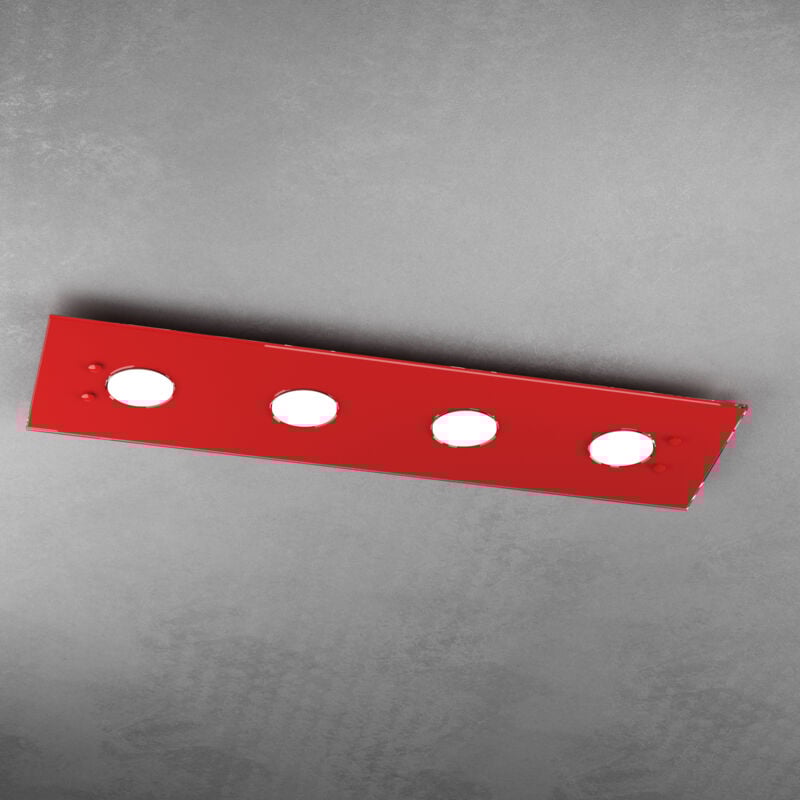 foto del prodotto top light toplight plafoniera da soffitto rettangolare 4 luci path con attacco gx53, struttura colore rosso, design moderno 80x20x3cm