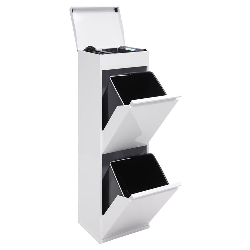 foto del prodotto top pattumiera per raccolta differenziata con ripiano superiore multiuso, 2 secchi, mobile d acciaio per differenziata, 2 x 17 l 34 l bianco