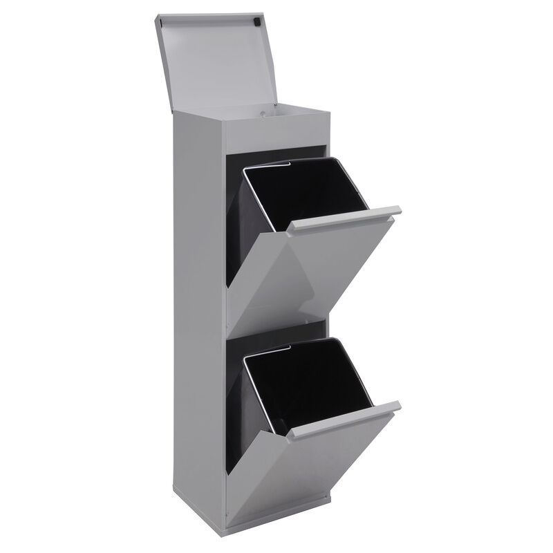foto del prodotto top pattumiera per raccolta differenziata con ripiano superiore multiuso, 2 secchi, mobile d acciaio per differenziata, 2 x 17 l 34 l grigio chiaro