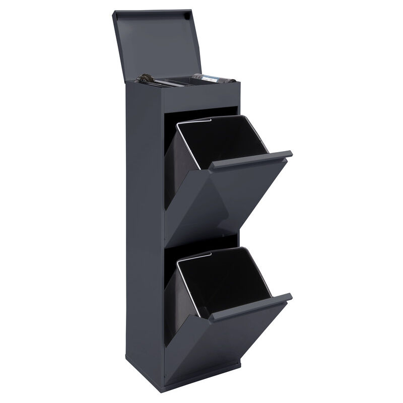 foto del prodotto top pattumiera per raccolta differenziata con ripiano superiore multiuso, 2 secchi, mobile d acciaio per differenziata, 2 x 17 l 34 l grigio scuro
