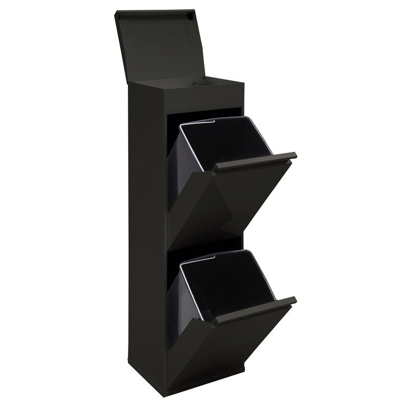 foto del prodotto top pattumiera per raccolta differenziata con ripiano superiore multiuso, 2 secchi, mobile d'acciaio per differenziata, 2 x 17 l (34 l) nero cr226-b - arregui