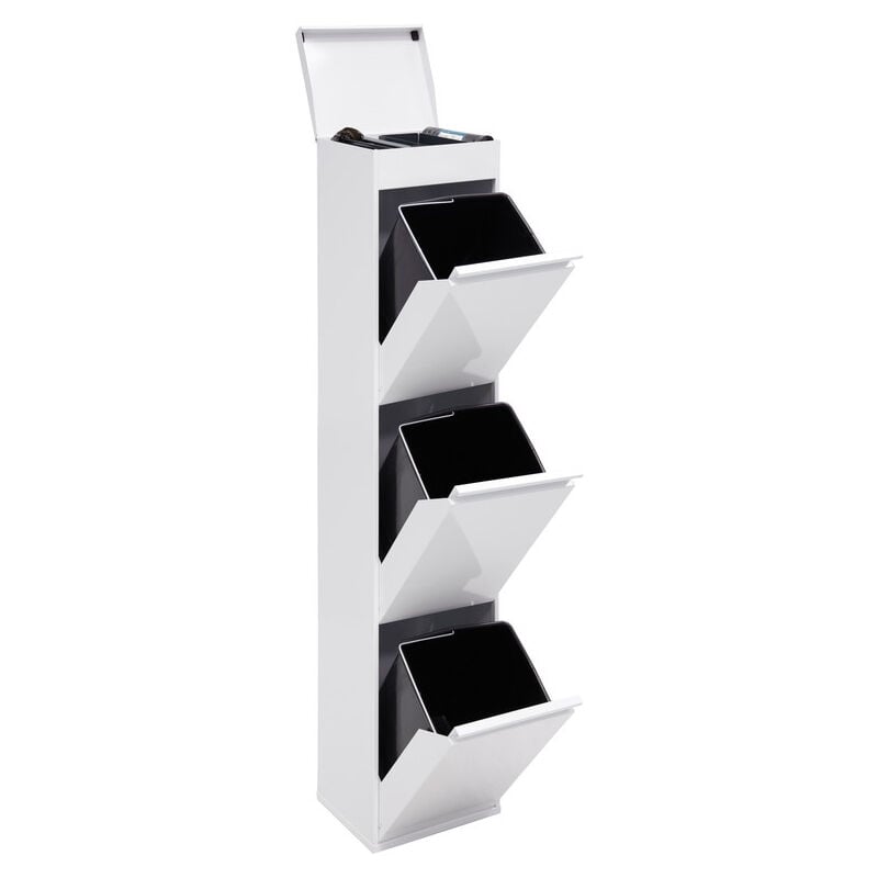 foto del prodotto top pattumiera per raccolta differenziata con ripiano superiore multiuso, 3 secchi, mobile d'acciaio per differenziata, 3 x 17l 51l bianco cr321-b