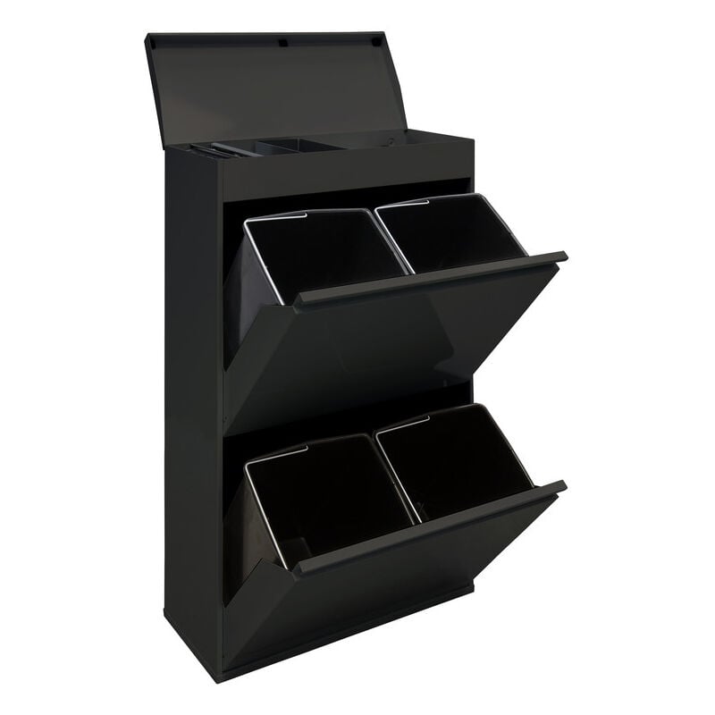 foto del prodotto top pattumiera per raccolta differenziata con ripiano superiore multiuso, 4 secchi, mobile d acciaio per differenziata, 4 x 17 l 68 l nero cr626 b