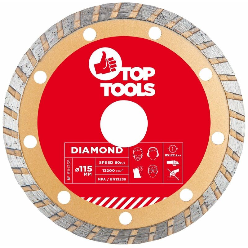 foto del prodotto top tools grupa topex disco diamantato 115 mm foro 22,2 mm turbo, a corona continua