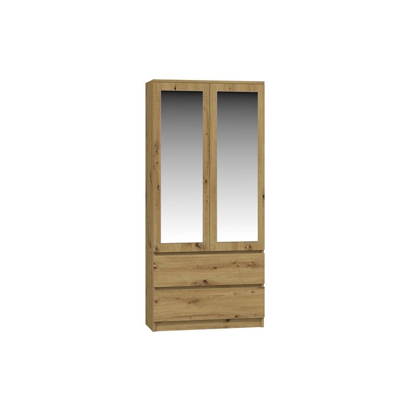 foto del prodotto topeshop turin armadio a 2 ante con specchio stile camera da letto moderna 90x50x180 2 cassetti rovere