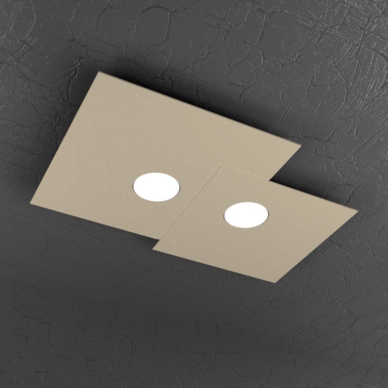 foto del prodotto toplight plafoniera da soffitto quadrata 2 luci plate con attacco gx53, struttura colore sabbia, design moderno 50x35x3cm