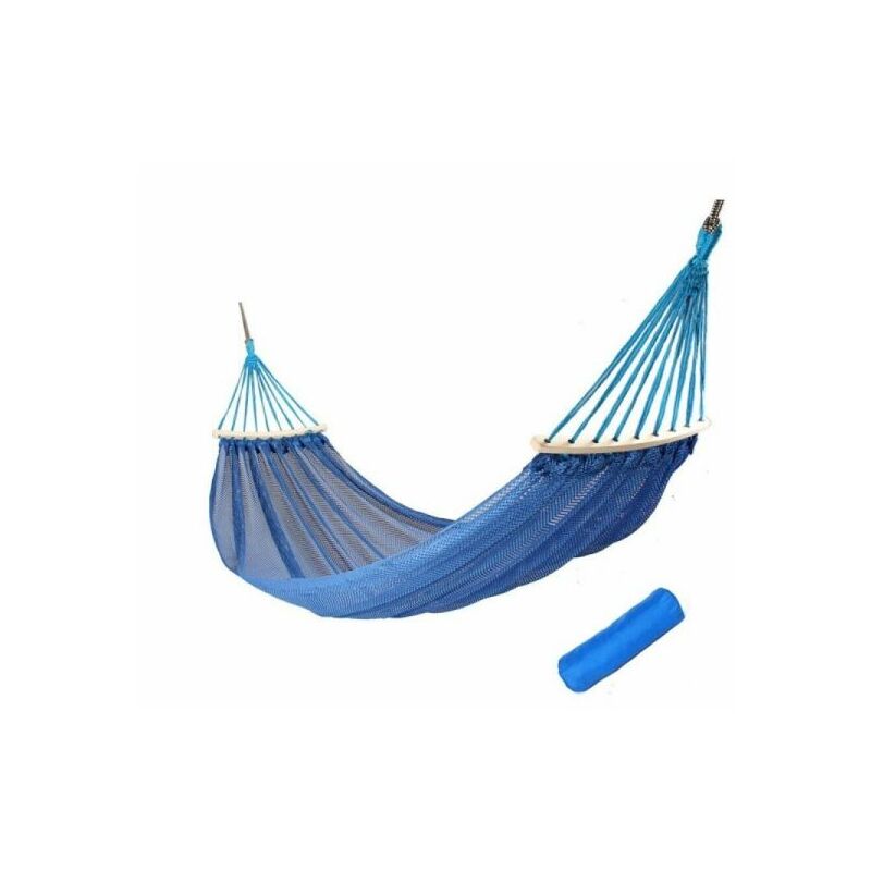 foto del prodotto topolenashop amaca da giardino sospesa in legno e rete singola 185 x 135cm art. 94921