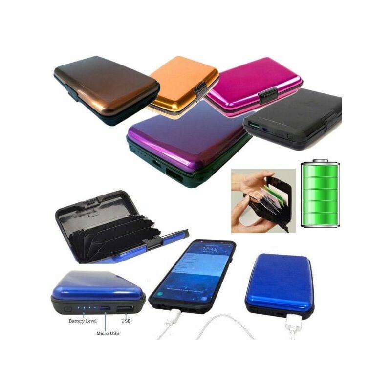 foto del prodotto topolenashop batteria esterna power bank 2 in 1 porta carte di credito tessera in alluminio