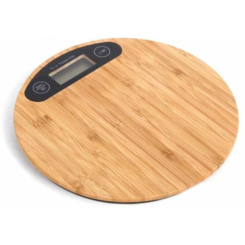 foto del prodotto topolenashop bilancia digitale lcd piatto ripiano in legno forma tonda 5 kg da 1gr a 5kg
