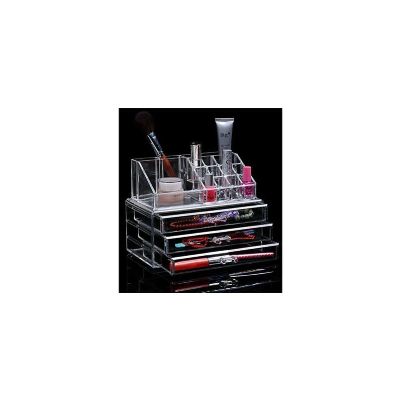 foto del prodotto topolenashop espositore organizer porta trucco box portagioie cosmetici 3 cassetti art. 10254