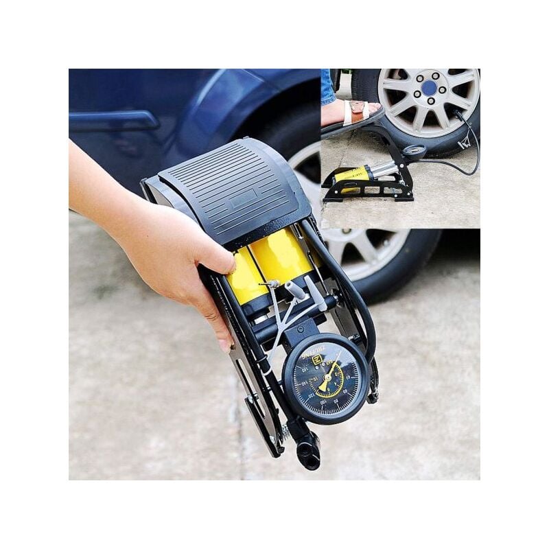 foto del prodotto topolenashop gonfiatore pompa a pedale manometro a 2 cilindri bici auto moto 10 bar 160 psi