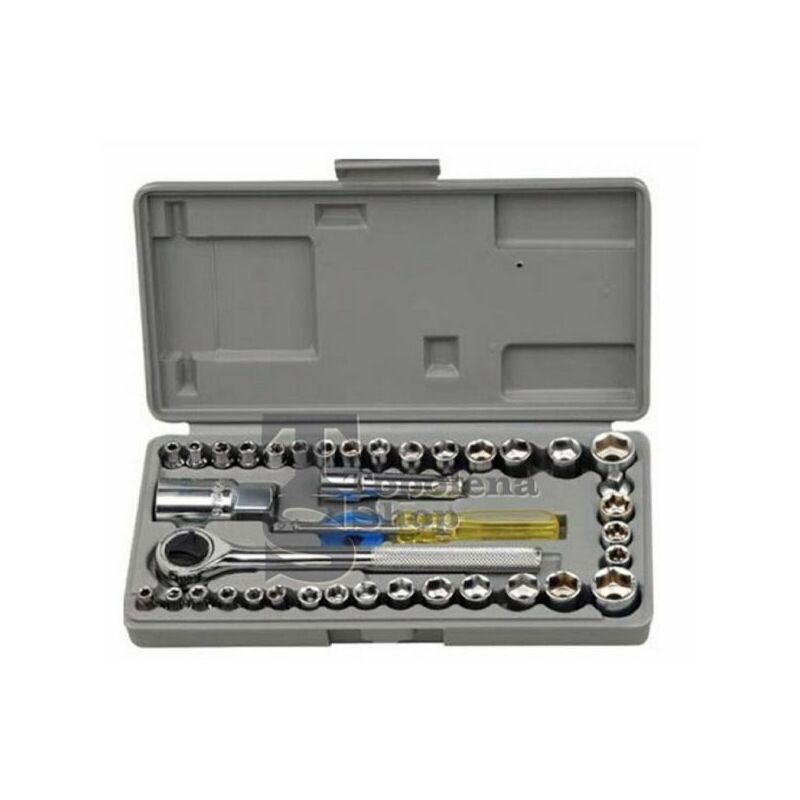 foto del prodotto topolenashop kit set chiavi a bussola con cricchetto 40 pezzi giravite valigetta in plastica