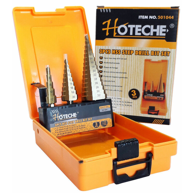 foto del prodotto topolenashop kit set fresa per metallo ferro a gradini scalini 4 12 4 20 4 32 mm no.501044