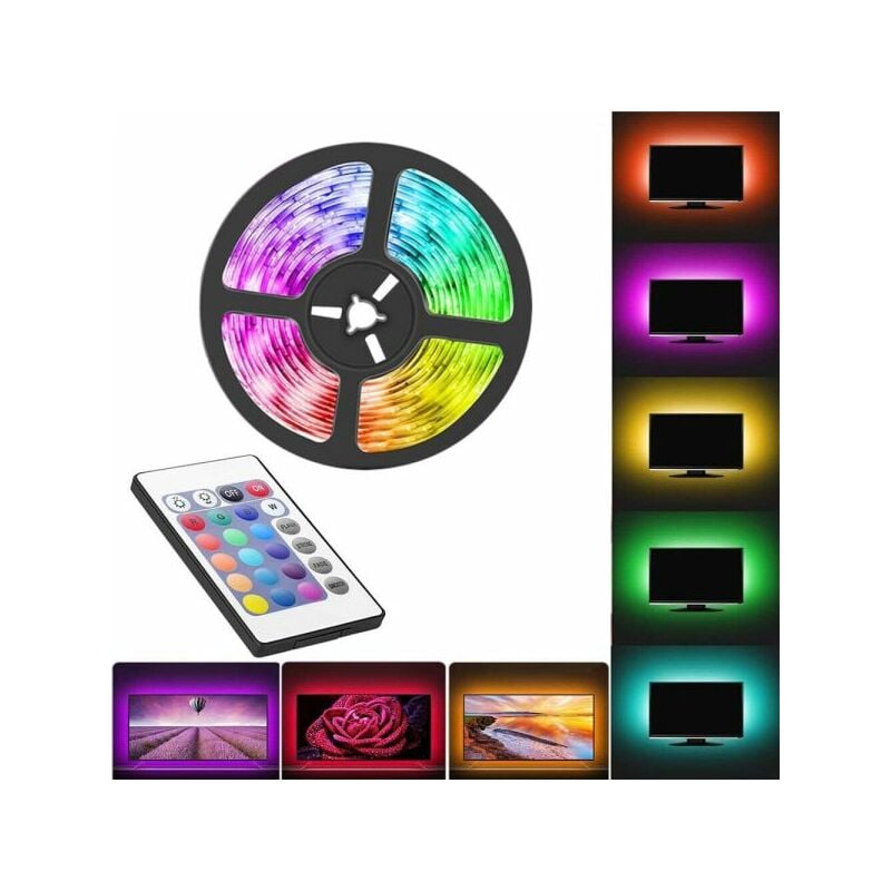 foto del prodotto topolenashop kit tv striscia strip led usb rgb 5050 5v per retroilluminazione 2 3 5 metri 3 metri