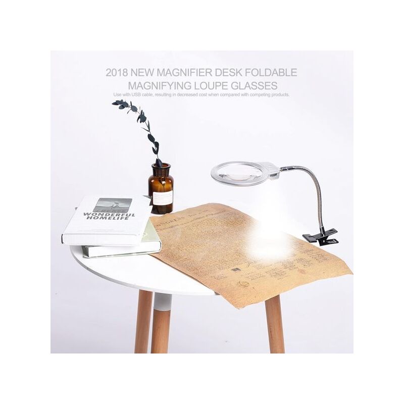 foto del prodotto topolenashop lente di ingrandimento da tavolo lampada a led 2x 5x flessibile con pinza clip