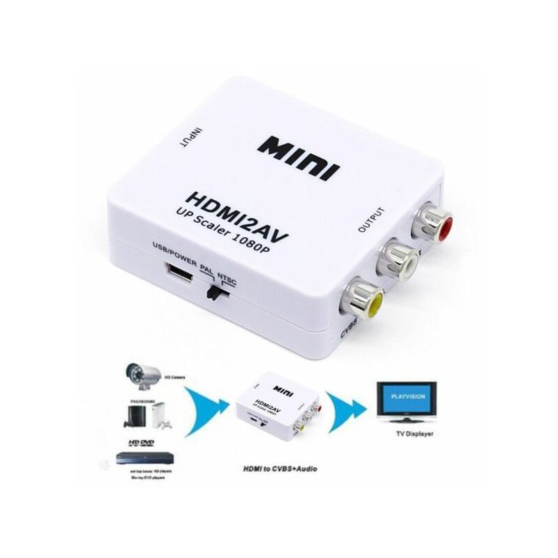 foto del prodotto topolenashop mini adattatore convertitore audio video da hdmi a av rca interfaccia hdmi2av
