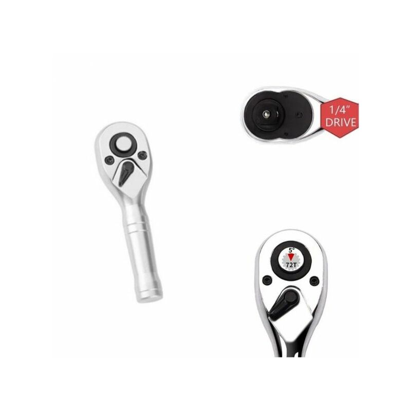 foto del prodotto topolenashop mini chiave a cricchetto reversibile attacco 1 4 lunga 90mm cr v art.07372