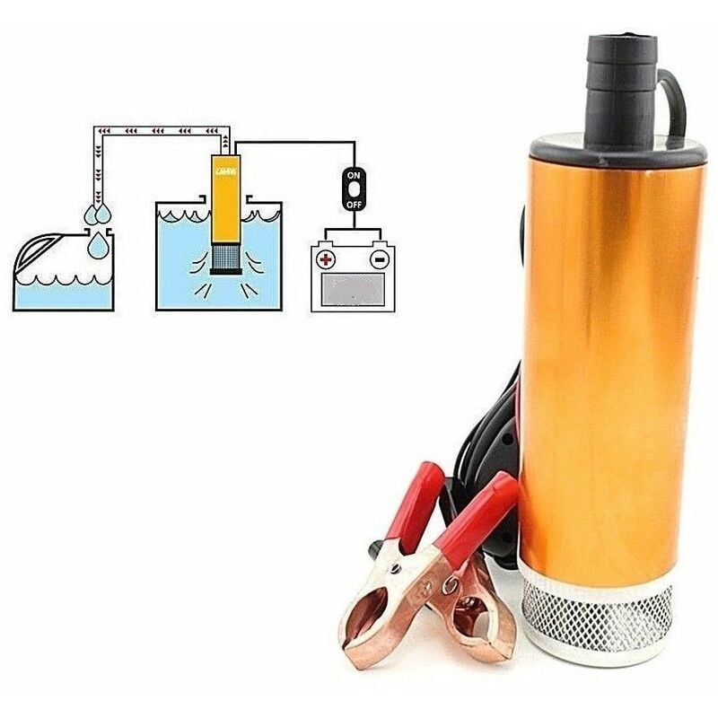 foto del prodotto topolenashop pompa travaso elettrica sommersa aspira carburante acqua olio 12v auto barca