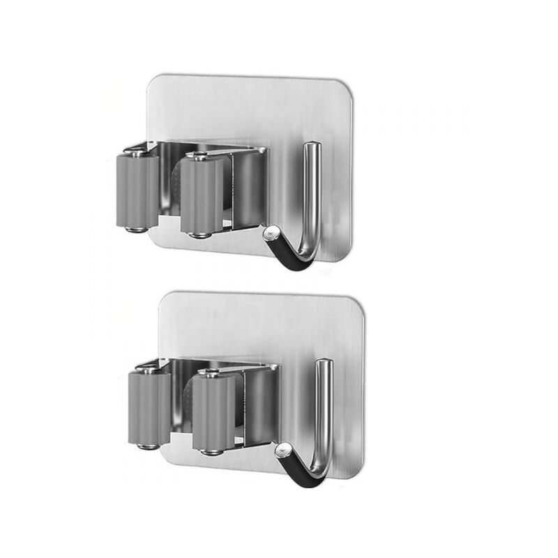 foto del prodotto topolenashop porta scopa parete 2 pezzi con gancio autoadesivo in acciaio appendino 2pz 72602