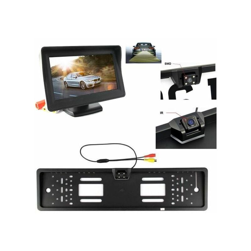 foto del prodotto topolenashop portatarga con telecamera retromarcia e monitor 4.3 auto retrocamera nottura