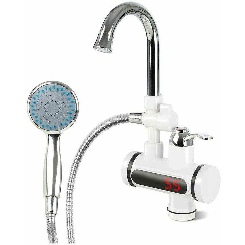 foto del prodotto topolenashop - rubinetto miscelatore elettrico spina caldaia acqua calda con display e doccetta