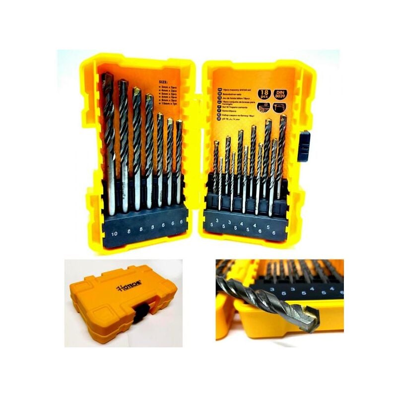 foto del prodotto topolenashop set 18 punte trapano per muro cemento mattoni 3 10 mm con custodia 521003