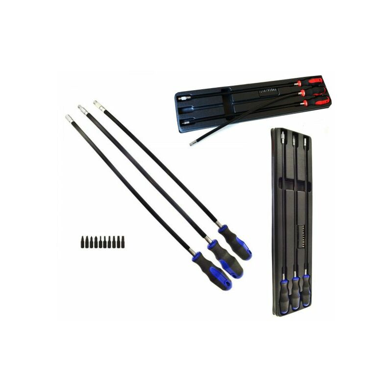 foto del prodotto topolenashop set 3 cacciaviti cacciavite extra lunghi flessibili da 600mm 10 inserti