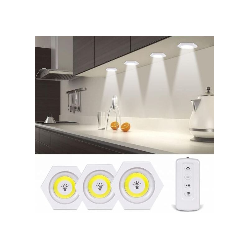 foto del prodotto topolenashop set 3 faretti led light con telecomando control remote per soffitto armadio f16