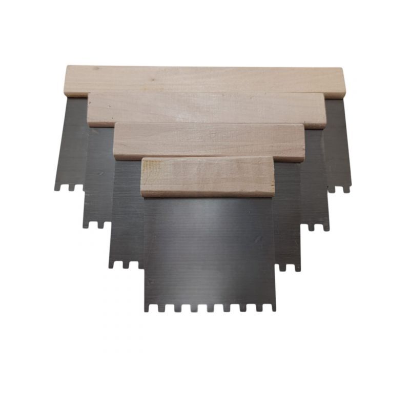 foto del prodotto topolenashop set 4 pezzi spatole dentate misure 4 6 8 10 per colla manico in legno 63002 3 4 5