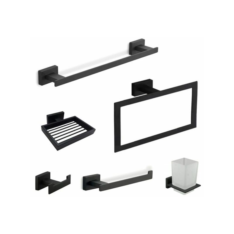foto del prodotto topolenashop set da bagno 6 pezzi in acciaio nero e vetro accessori bagno m 87262