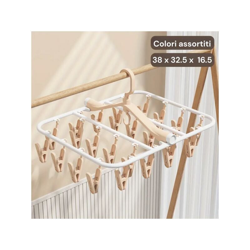 foto del prodotto topolenashop stendibiancheria stendino da balcone salvaspazio con 24 mollette colore casuale