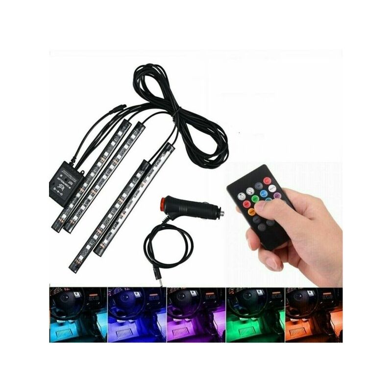foto del prodotto topolenashop striscia led auto 4 pz luci interne decorative rgb luce stroboscopica 48 led 12v