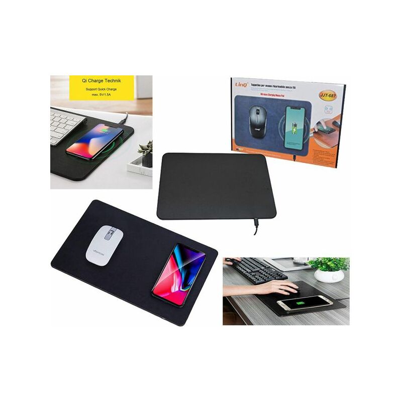foto del prodotto topolenashop tappetino per mouse stazione caricabatteria qi caricatore wireless jjt 687