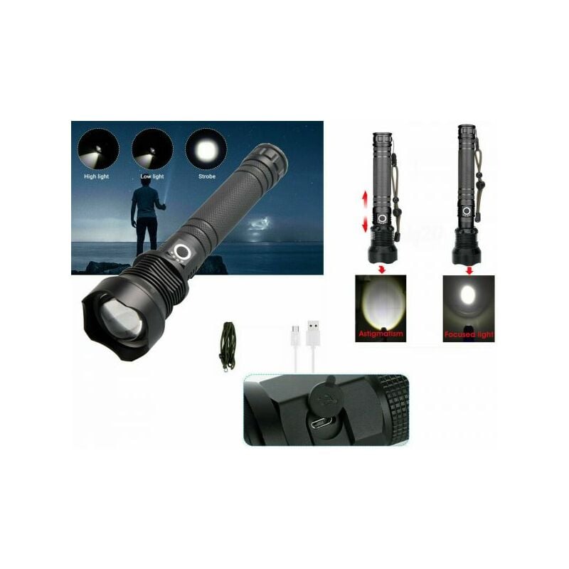 foto del prodotto topolenashop torcia tattica militare led cree t6 ricaricabile zoom doppia batteria a89 p70