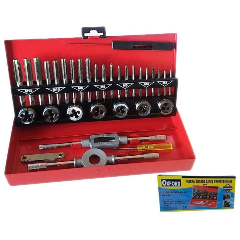 foto del prodotto topolenashop trade shop set 32 pezzi cassetta kit filiera per filettatura maschi e femmine hx32td 