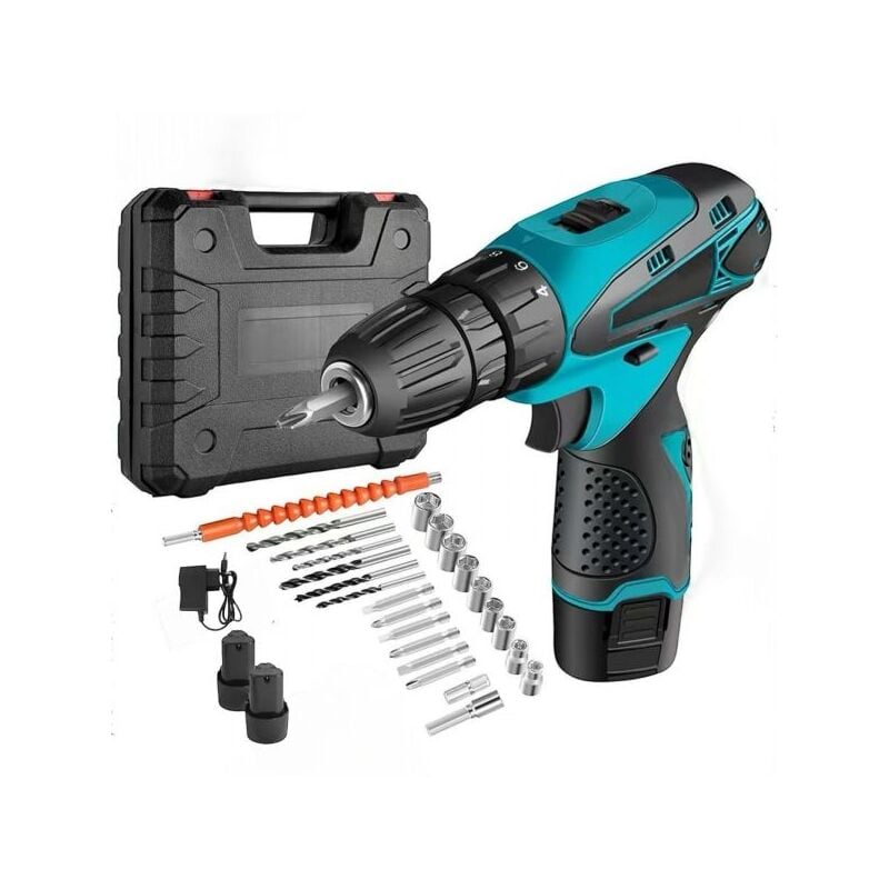 foto del prodotto topolenashop trapano avvitatore doppia batteria a litio 16v autoserrante valigia 24 accessori