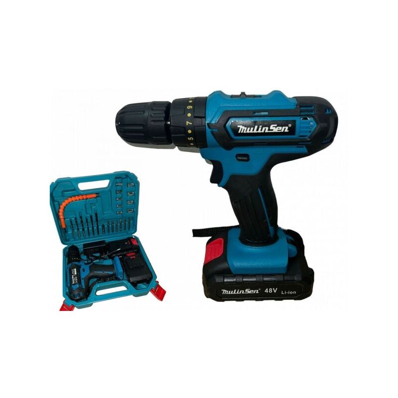 foto del prodotto topolenashop trapano avvitatore doppia batteria a litio 48v valigia 24 accessori mls0003