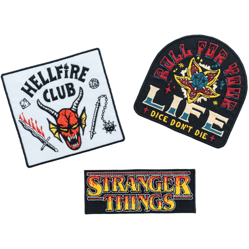 foto del prodotto toppe termosensibili per abbigliamento stranger things set de 3 adesivi per abbigliamento accessorio zaino militare, zaino crossfit, costume